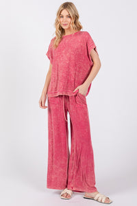 Sewn+Seen Solid Color Mineral Washed Loungewear Set in Fuchsia