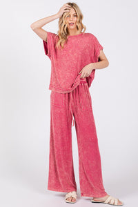 Sewn+Seen Solid Color Mineral Washed Loungewear Set in Fuchsia