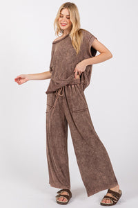 Sewn+Seen Solid Color Mineral Washed Loungewear Set in Brown