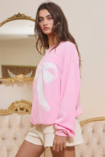 Load image into Gallery viewer, BucketList Oversized Ribbed &quot;BOW&quot; Print Top in Baby Pink
