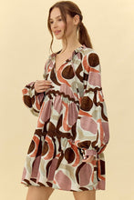 Load image into Gallery viewer, Jodifl Abstract Print Dress with Ric Rac Trim in Clay/Brown
