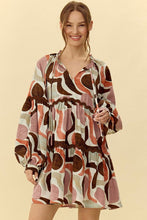 Load image into Gallery viewer, Jodifl Abstract Print Dress with Ric Rac Trim in Clay/Brown
