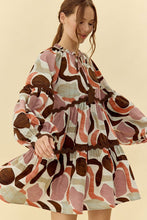 Load image into Gallery viewer, Jodifl Abstract Print Dress with Ric Rac Trim in Clay/Brown
