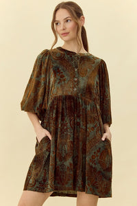 Jodifl Velvet Jacquard Dress in Dusty Green