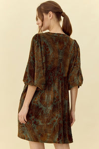 Jodifl Velvet Jacquard Dress in Dusty Green