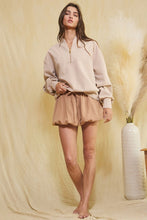 Load image into Gallery viewer, BucketList Long Sleeve Half Zip-up Scuba Pullover Top in Taupe
