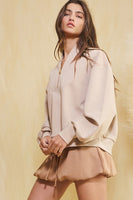 BucketList Long Sleeve Half Zip-up Scuba Pullover Top in Taupe FINAL SALE