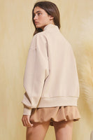 BucketList Long Sleeve Half Zip-up Scuba Pullover Top in Taupe FINAL SALE