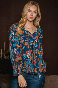 Oddi Leaf Print top in Indigo Multi