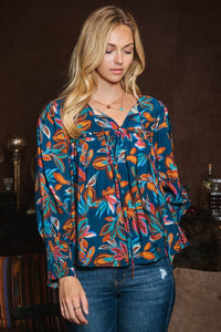 Oddi Leaf Print top in Indigo Multi