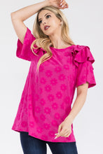 Load image into Gallery viewer, Celeste Textured Daisy Top with Ruffle Details in Fuchsia
