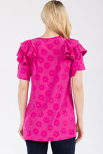 Load image into Gallery viewer, Celeste Textured Daisy Top with Ruffle Details in Fuchsia
