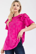 Load image into Gallery viewer, Celeste Textured Daisy Top with Ruffle Details in Fuchsia
