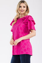 Load image into Gallery viewer, Celeste Textured Daisy Top with Ruffle Details in Fuchsia
