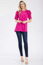 Load image into Gallery viewer, Celeste Textured Daisy Top with Ruffle Details in Fuchsia
