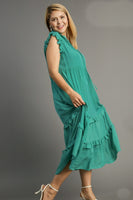 Umgee Solid Color A-Line Midi Dress in Jade