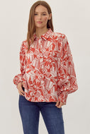 Jodifl Mixed Print Button Up Top in Rust