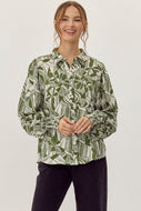 Jodifl Mixed Print Button Up Top in Olive