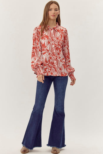 Jodifl Mixed Print Button Up Top in Rust