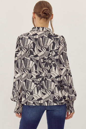 Jodifl Mixed Print Button Up Top in Black
