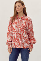 Jodifl Mixed Print Button Up Top in Rust