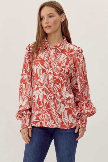 Jodifl Mixed Print Button Up Top in Rust