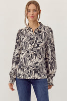 Jodifl Mixed Print Button Up Top in Black