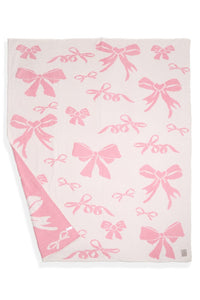 Reversible Throw Blanket with Mixed Bows Pattern in Pink