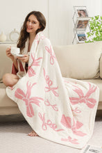 Load image into Gallery viewer, Reversible Throw Blanket with Mixed Bows Pattern in Pink
