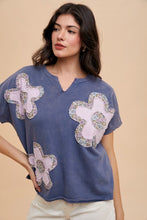 Load image into Gallery viewer, AnnieWear Flower Patch Knit Top in Midnight
