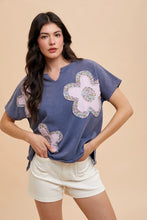 Load image into Gallery viewer, AnnieWear Flower Patch Knit Top in Midnight
