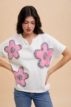 Load image into Gallery viewer, AnnieWear Flower Patch Knit Top in Ivory
