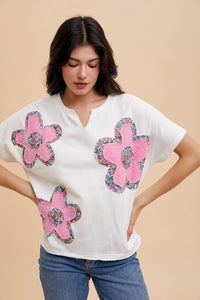 AnnieWear Flower Patch Knit Top in Ivory