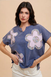 AnnieWear Flower Patch Knit Top in Midnight