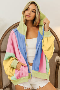 BiBi OVERSIZED Color Block Zip Up Hooded Jacket in Blue/Pink ON ORDER