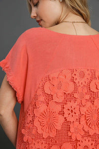 Umgee Solid Color Top with Laced Back in Coral