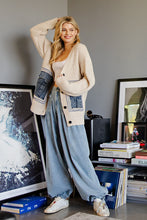 Load image into Gallery viewer, ee:some Solid Color Knit Cardigan with Denim Patch Pockets in Oatmeal
