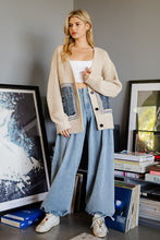 Load image into Gallery viewer, ee:some Solid Color Knit Cardigan with Denim Patch Pockets in Oatmeal
