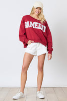 Peach Love Terry Knit Sweatshirt with Towel Knit GAME DAY Patches with Rhinestones in Crimson