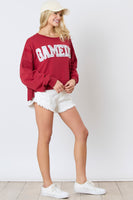 Peach Love Terry Knit Sweatshirt with Towel Knit GAME DAY Patches with Rhinestones in Crimson