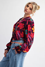 Load image into Gallery viewer, Easel Floral Print Rayon Gauze Top in Eggplant
