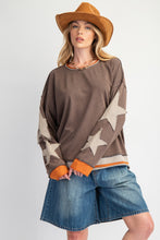 Load image into Gallery viewer, Easel Mineral Washed Top with Star Patched Sleeves in Ash
