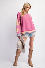 Load image into Gallery viewer, Easel Mineral Washed Top with Star Patched Sleeves in Orchid
