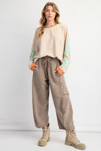 Load image into Gallery viewer, Easel Mineral Washed Top with Star Patched Sleeves in Taupe
