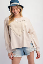 Load image into Gallery viewer, Easel Studded Heart Patch Top in Ecru
