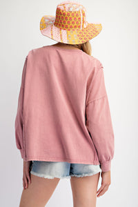 Easel Studded Heart Patch Top in Mauve