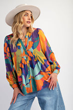 Load image into Gallery viewer, Easel SOPHIA Print Button Down Top in Royal Mocha
