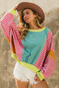 BiBi OVERSIZED Mix n Match Striped Top in Blue/Pink