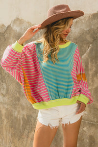 BiBi OVERSIZED Mix n Match Striped Top in Blue/Pink