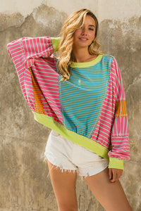 BiBi OVERSIZED Mix n Match Striped Top in Blue/Pink